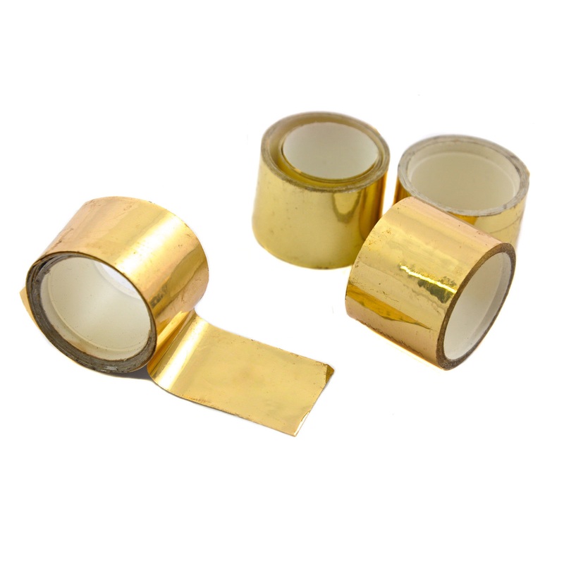 4x ONE METRE ROLLS OF 25mm wide CHROME GOLD TAPE WAS A REAL 70s FASHION ITEM NOS