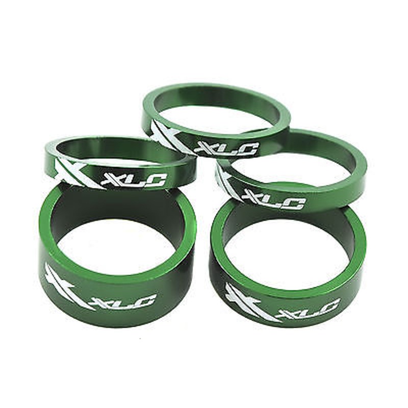XLC AHEAD 5 PIECE HEADSET SPACER SET, 3x 5mm,1x10mm,1x 15mm ALLOY GREEN
