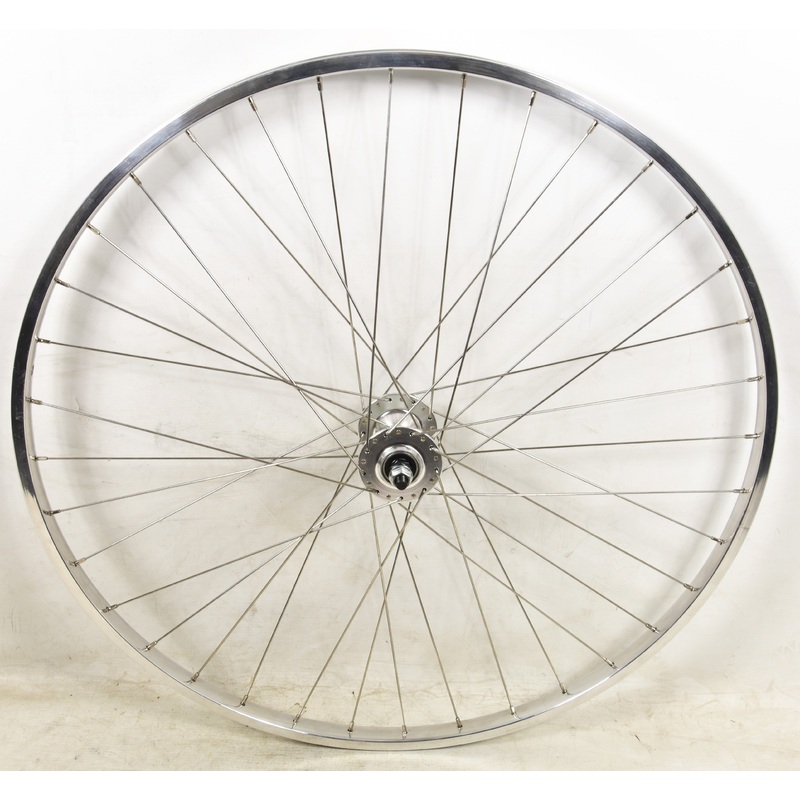 60s,70s80s RACING BIKE 27x 1 1-4POLISHED ALLOY RIM FRONT WHEEL LARGE FLANGE