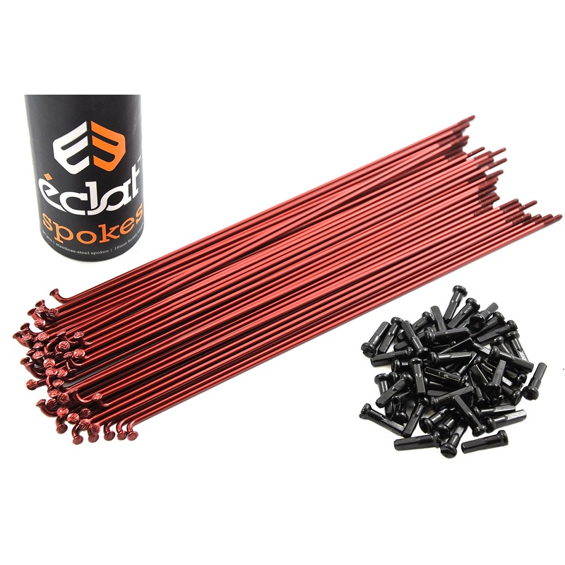 50 x ECLAT STAINLESS STEEL 192mm 14 Gauge RED SPOKES WITH BLACK NIPPLES FOR BMX
