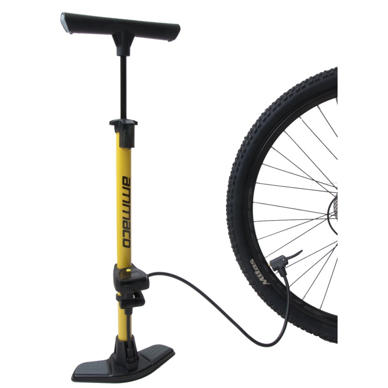 Yellow Bike-Bicycle Floor Track Pump Pro High-Pressure Tyre Alloy Digital Gauge