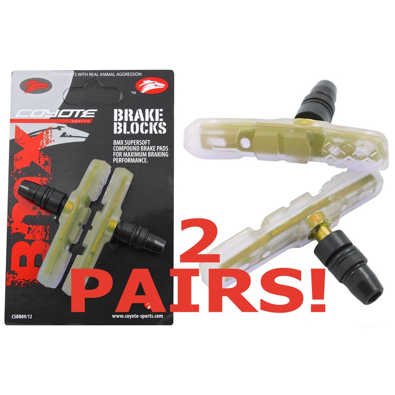 YELLOW BMX MTB V or U BRAKE BLOCKS SET OF 4 PADS(2 PAIRS) COYOTE SUPER SOFT