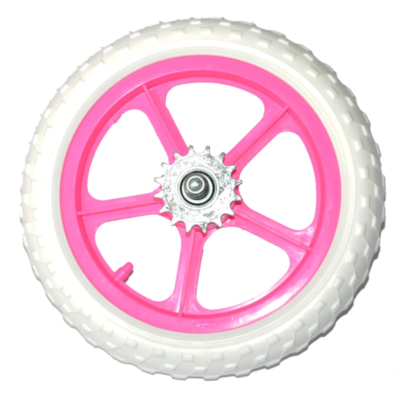 12 Pink Rear Mag Wheel & Solid White Tyre Plastic Scooters Kids Bikes Go Kart